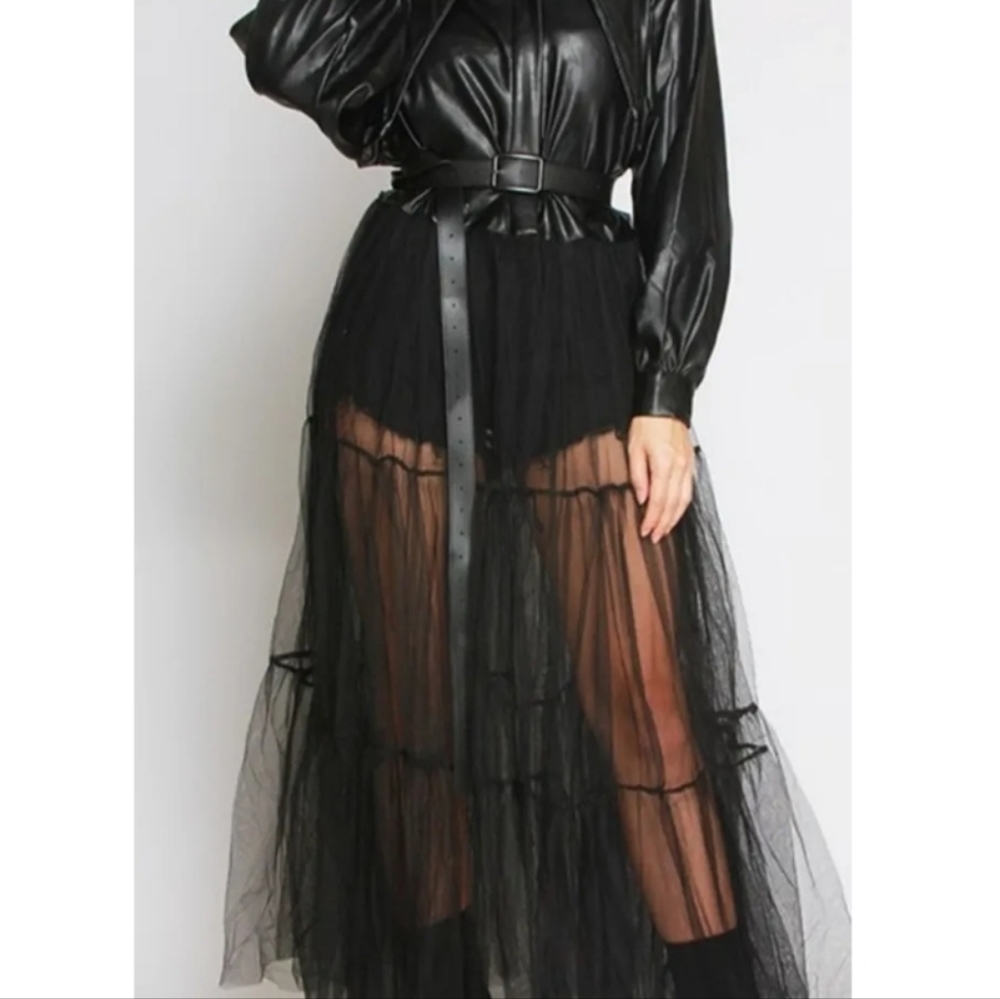 Leather Tulle Top